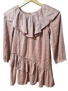 Zara Dusty Pink Shimmering Ruffle-Trim Dress Size 9
